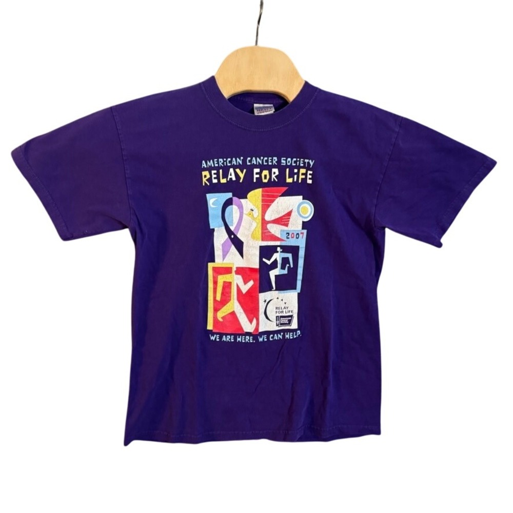 Gildan American Cancer Society Relay For Life 2007 Purple Graphic T-Shirt Mens M